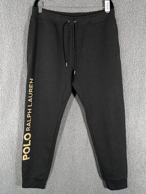 Polo Ralph Lauren Gold Logo Cotton Blend Joggers Pants - Men's Size L - Black